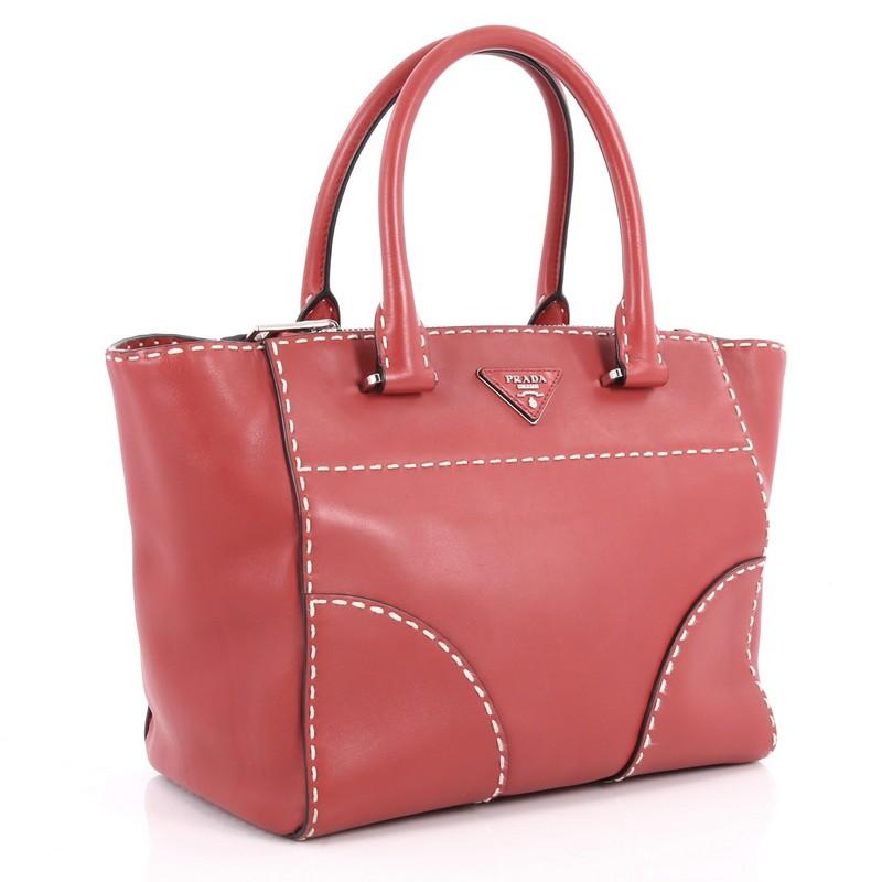 Pink Prada Twin Pocket Tote Stitched City Calfskin Small