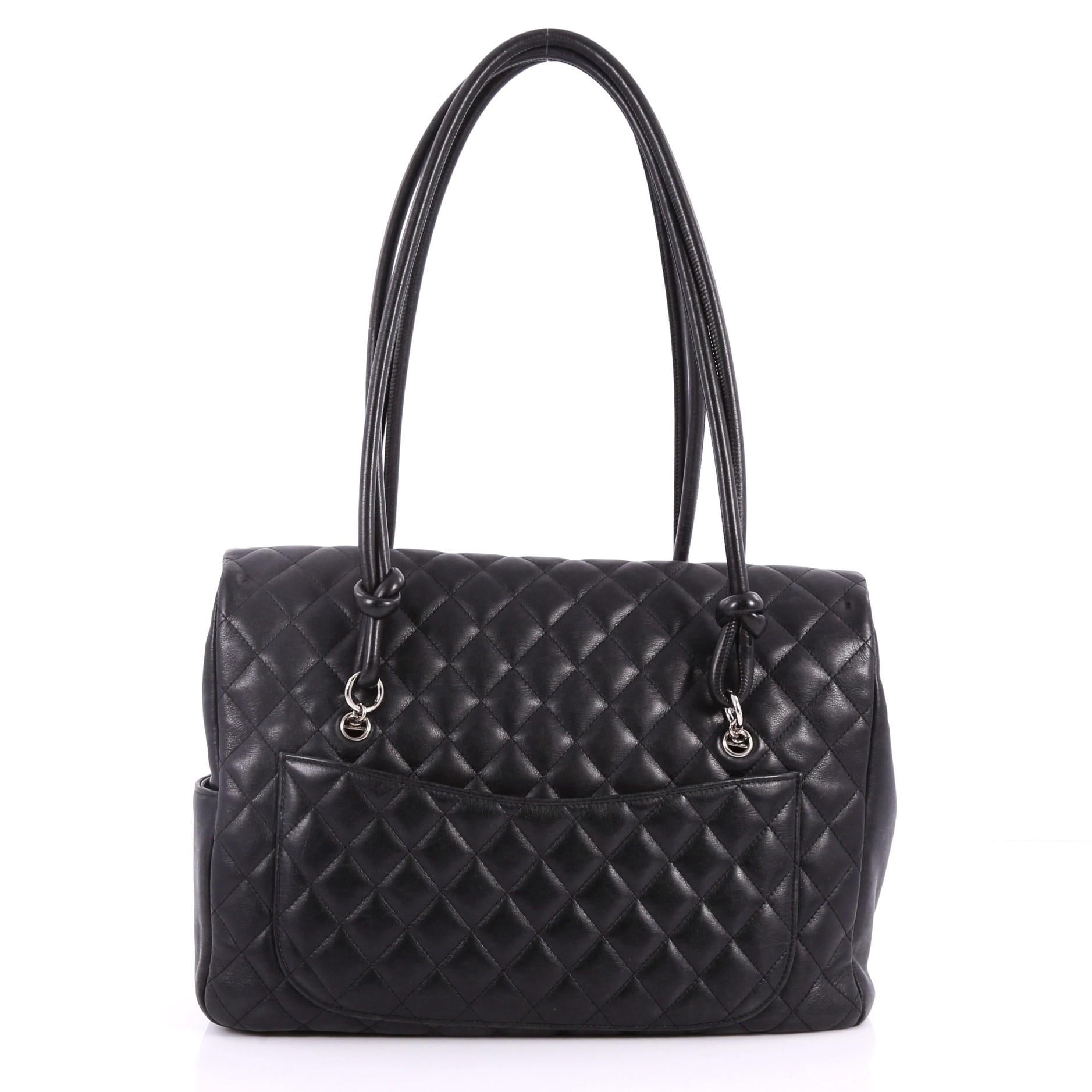 Black Chanel Cambon Flap Tote Quilted Leather Large