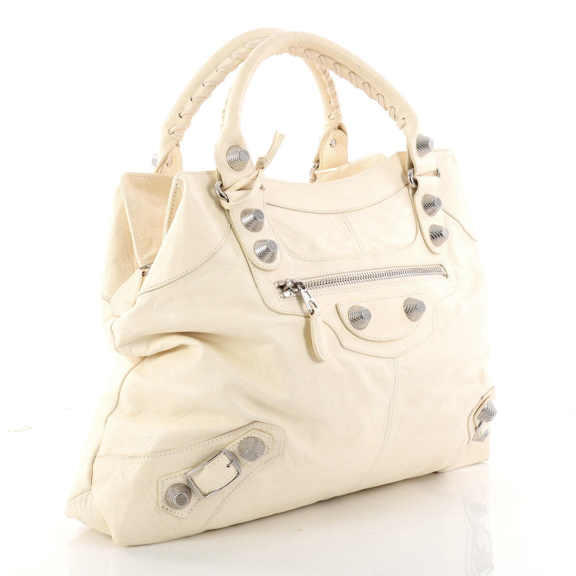 White Balenciaga Brief Giant Studs Handbag Leather 