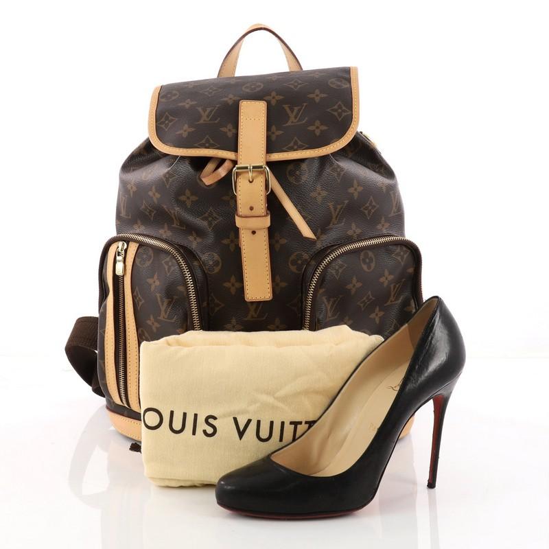 This authentic Louis Vuitton Bosphore Backpack Monogram Canvas is perfect for on-the-go fashionistas. Crafted from Louis Vuitton's brown monogram coated canvas with vachetta leather trims, this chic backpack features exterior front zip pockets, dual