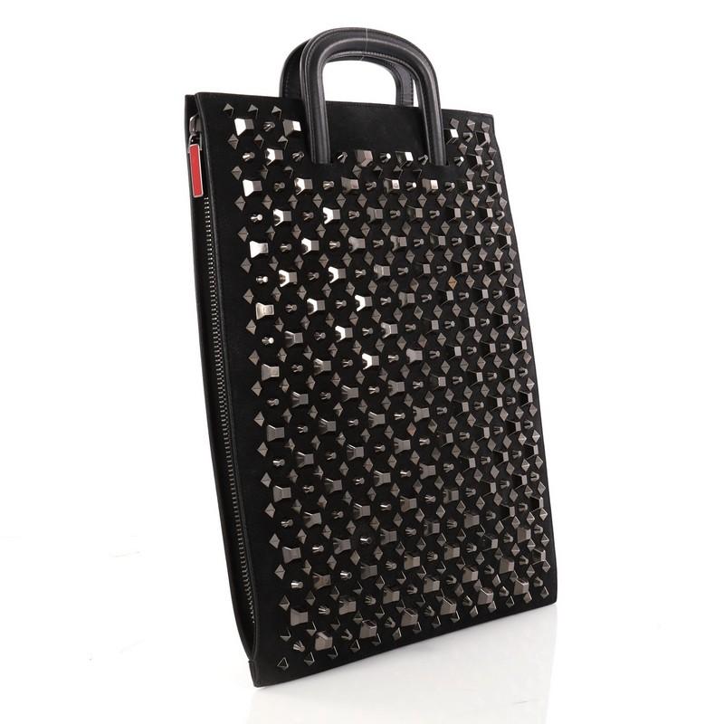 Black Christian Louboutin Trictrac Portfolio Bag Leather and Spiked Leather Large