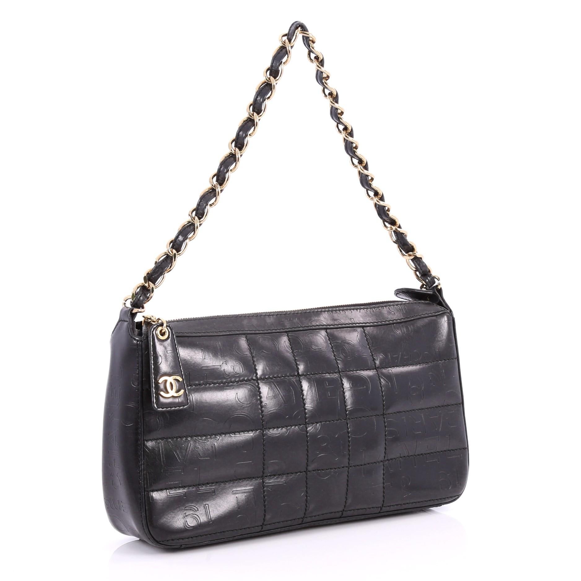 Black Chanel Square Quilt Shoulder Bag Embossed Lambskin Medium
