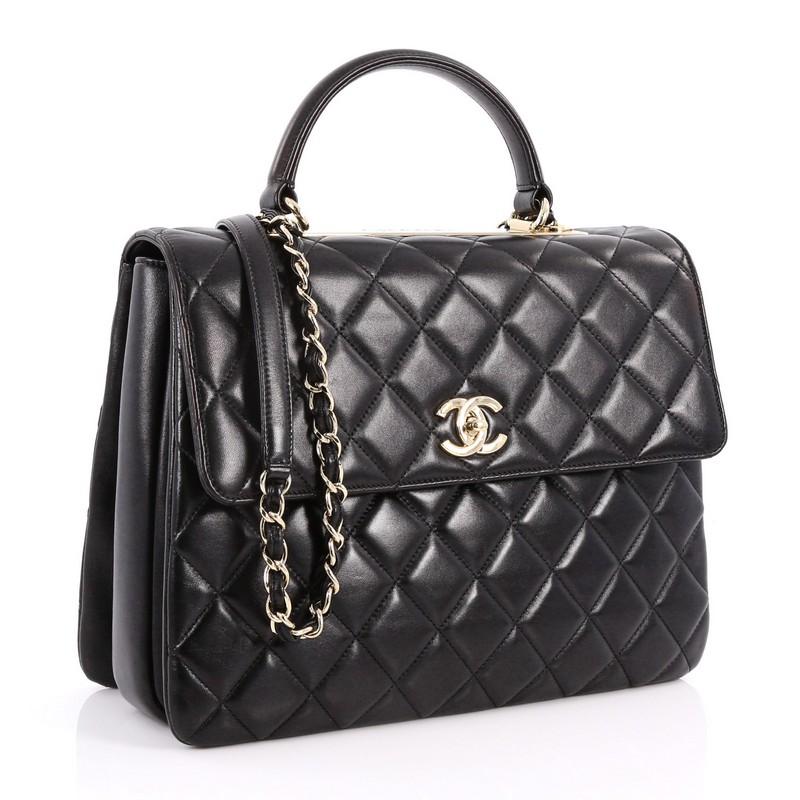 Black  Chanel Trendy CC Top Handle Bag Quilted Lambskin Large