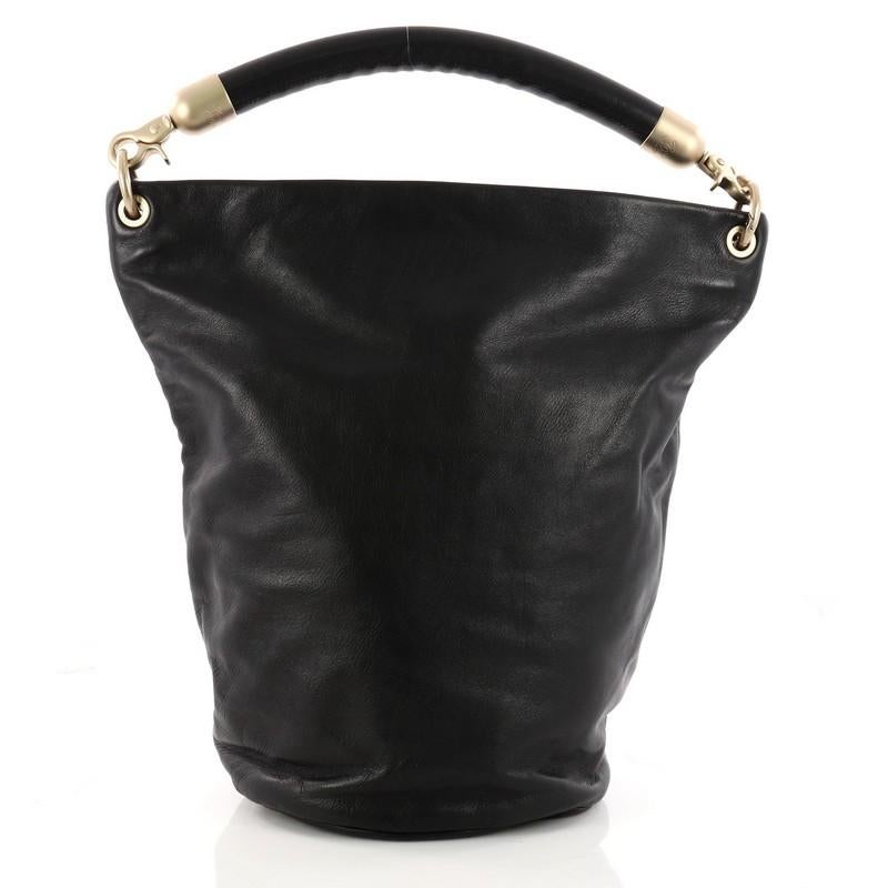Chanel Vintage CC Handle Bucket Bag Leather Large In Good Condition In NY, NY