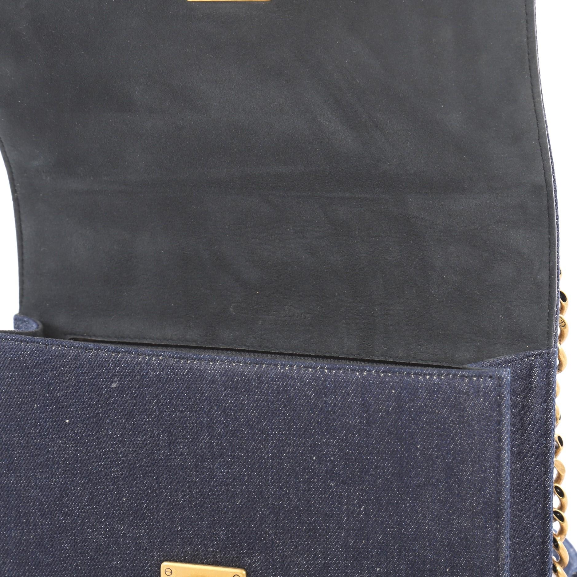 Black Christian Dior Diorama Flap Bag Studded Denim Medium
