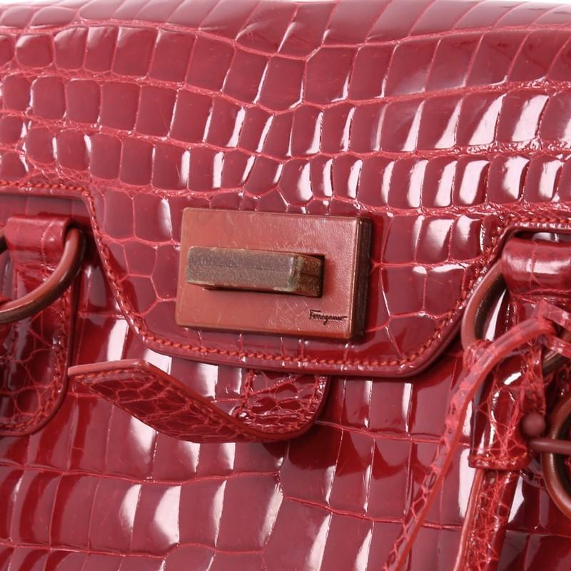 Red Salvatore Ferragamo Belt Flap Weekender Bag Alligator Medium