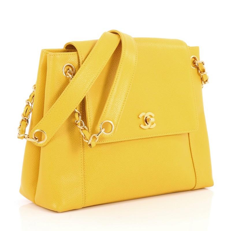 Yellow Chanel Vintage Front Pocket Tote Caviar Medium