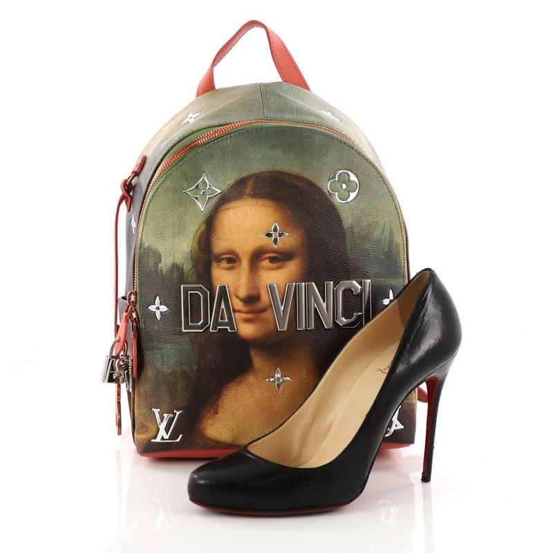 This authentic Louis Vuitton Palm Springs Backpack Limited Edition Jeff Koons Da Vinci Print Canvas PM is the perfect bag to express the uniqueness of this Masters Collection’s piece of art. Crafted from Mona Lisa printed coated canvas, this trendy