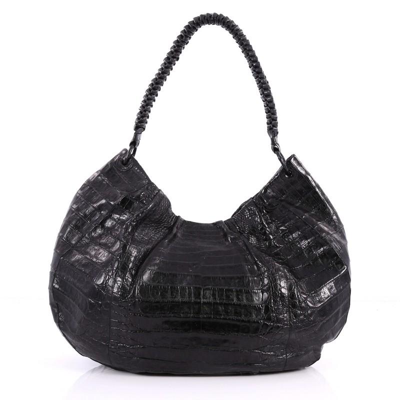 Nancy Gonzalez Braided Handle Hobo Pleated Crocodile Large In Good Condition In NY, NY
