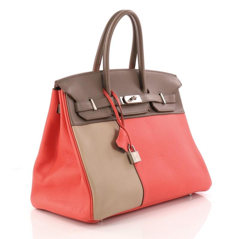 Pink Hermes Birkin Handbag Tricolor Clemence and Swift with Brushed Palladium 
