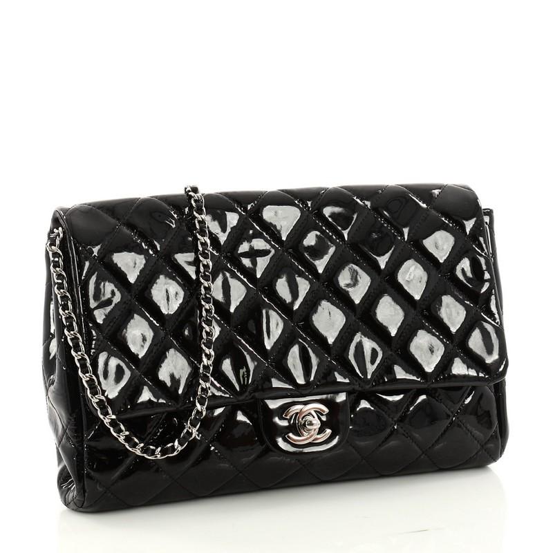 Black Chanel Clutch with Chain Quilted Patent