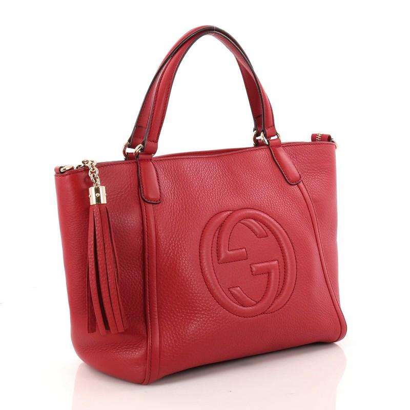 Red Gucci Soho Convertible Top Handle Bag Leather Small