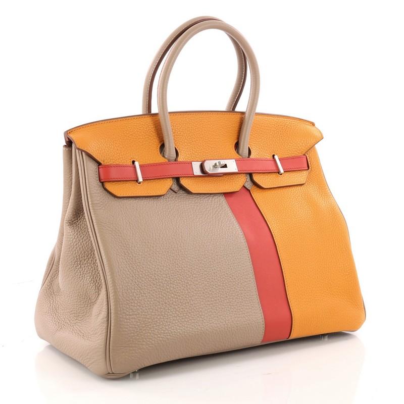 Orange Hermes Birkin Handbag Tricolor Clemence & Swift w/ Brushed Palladium Hardware 35