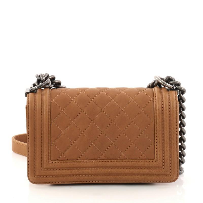 Brown Chanel Paris-Dallas Boy Flap Bag Quilted Calfskin with Metal Adornments Small
