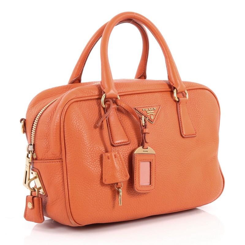 Orange Prada Convertible Bauletto Bag Vitello Daino Small