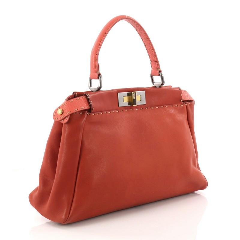 Red Fendi Selleria Peekaboo Handbag Leather Regular