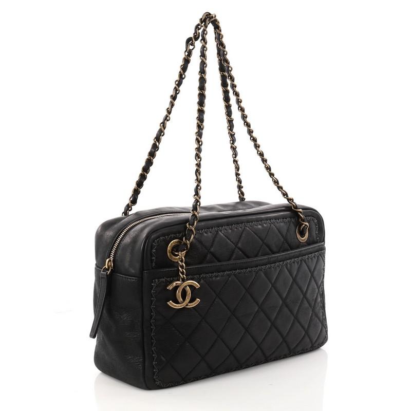 Black Chanel Whipstitch Camera Case Bag Quilted Iridescent Calfskin Large