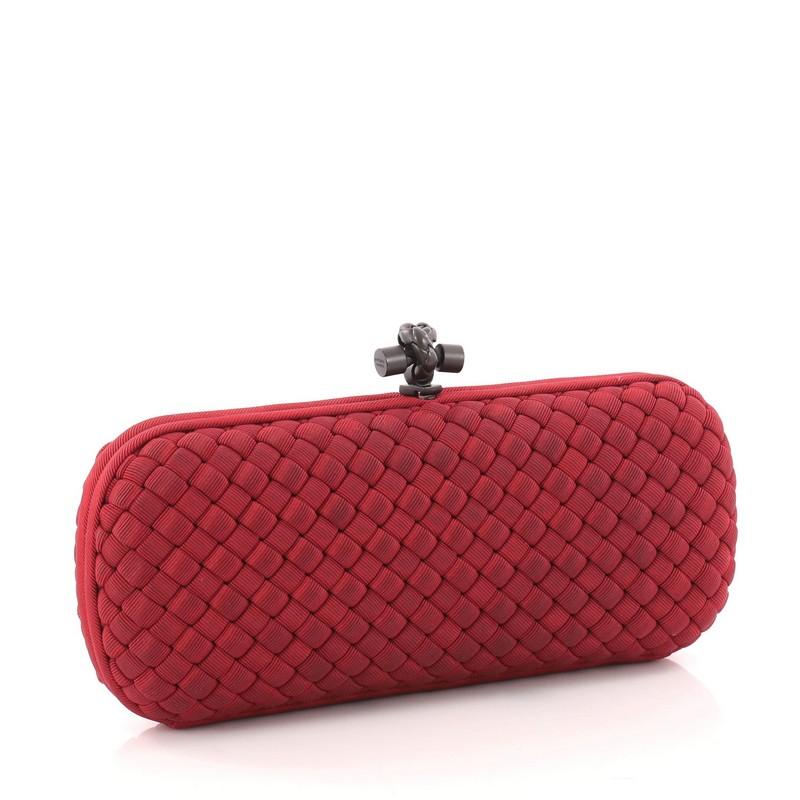 Red  Bottega Veneta Box Knot Clutch Intrecciato Silk Faille Long