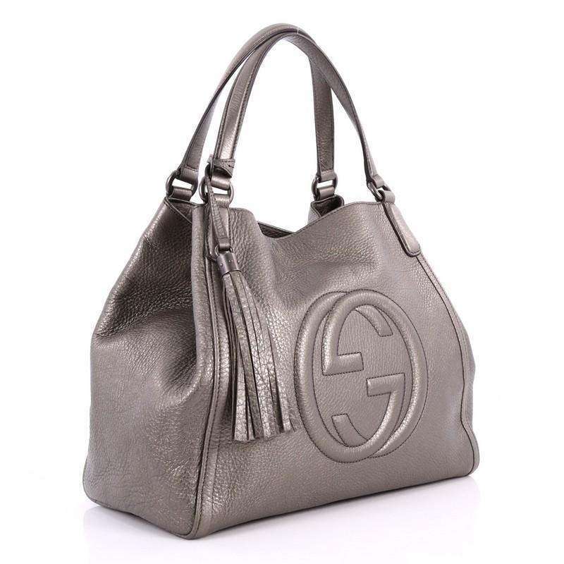 Gray Gucci Soho Shoulder Bag Leather Medium