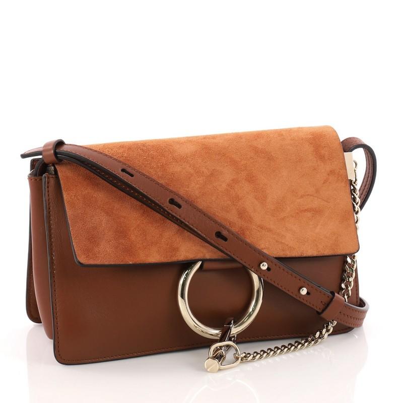 Brown Chloe Faye Shoulder Bag Leather and Suede Small