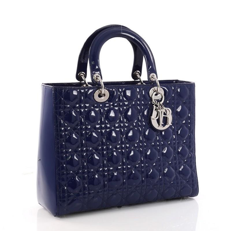 Black Christian Dior Lady Dior Handbag Cannage Quilt Patent Large