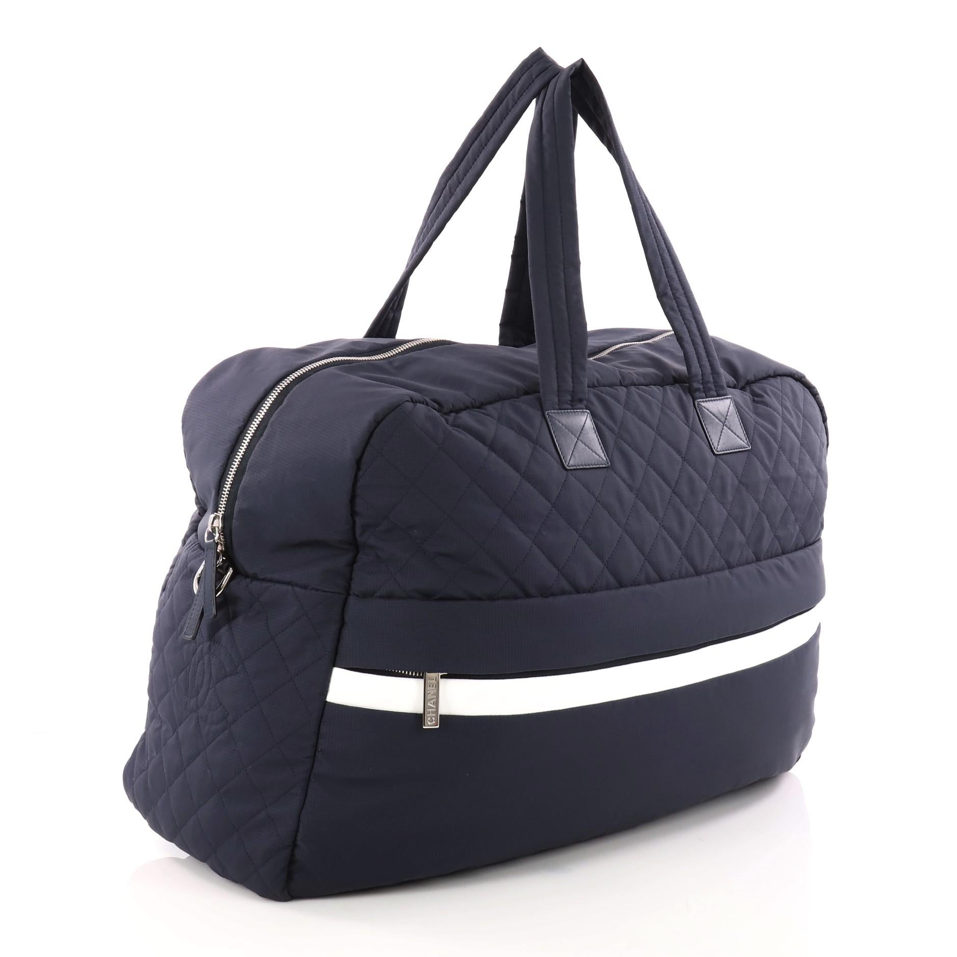 Black Chanel Sport Line Front Zip Duffle Bag Nylon Large