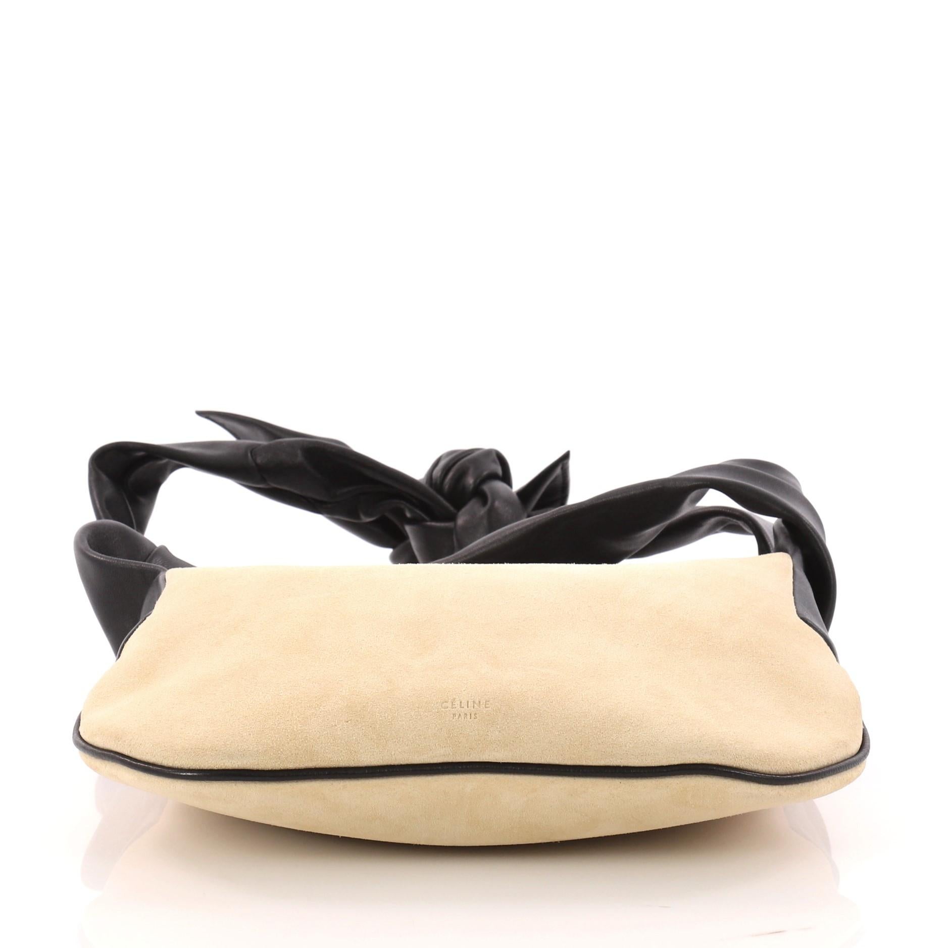 Beige Celine Ribbon Shoulder Bag Suede with Leather Small 
