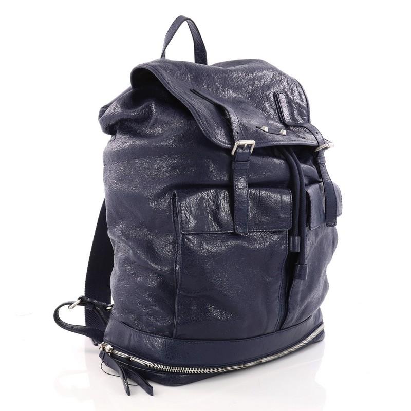 Black Balenciaga Expandable Traveller Buckle Backpack Leather
