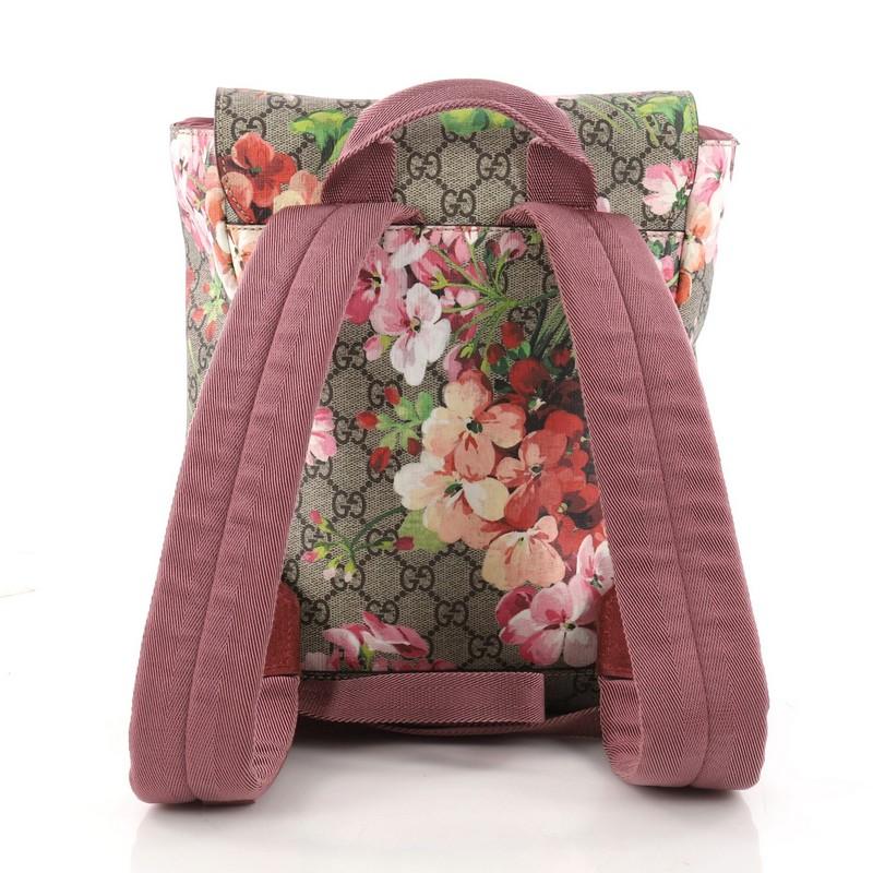 Brown Gucci Buckle Backpack Blooms Print GG Coated Canvas Small 