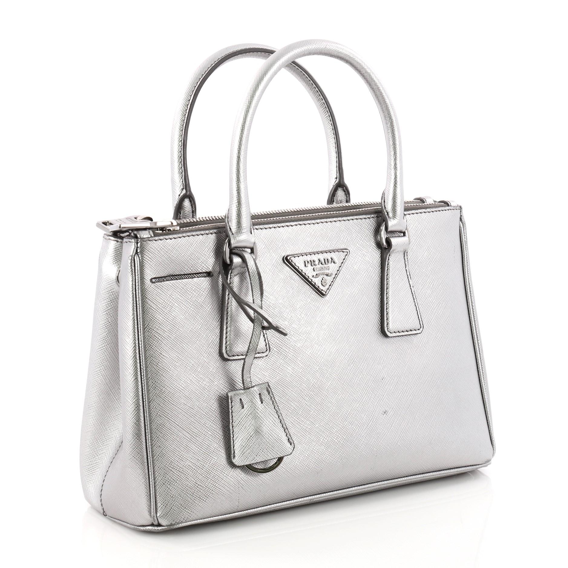 Gray Prada Double Zip Lux Tote Saffiano Leather Mini