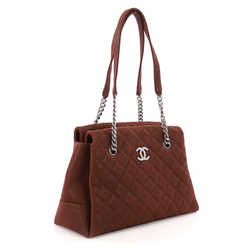 Brown Chanel Lady Pearly Tote Quilted Iridescent Caviar Large