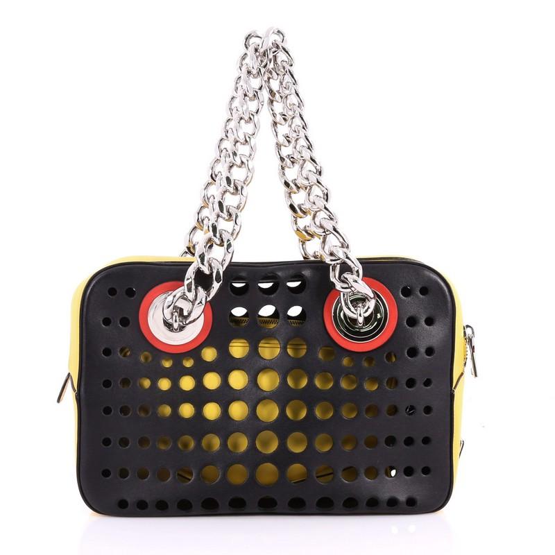 Prada City Fori Chain Shoulder Bag Perforated Calfskin Small In Good Condition In NY, NY