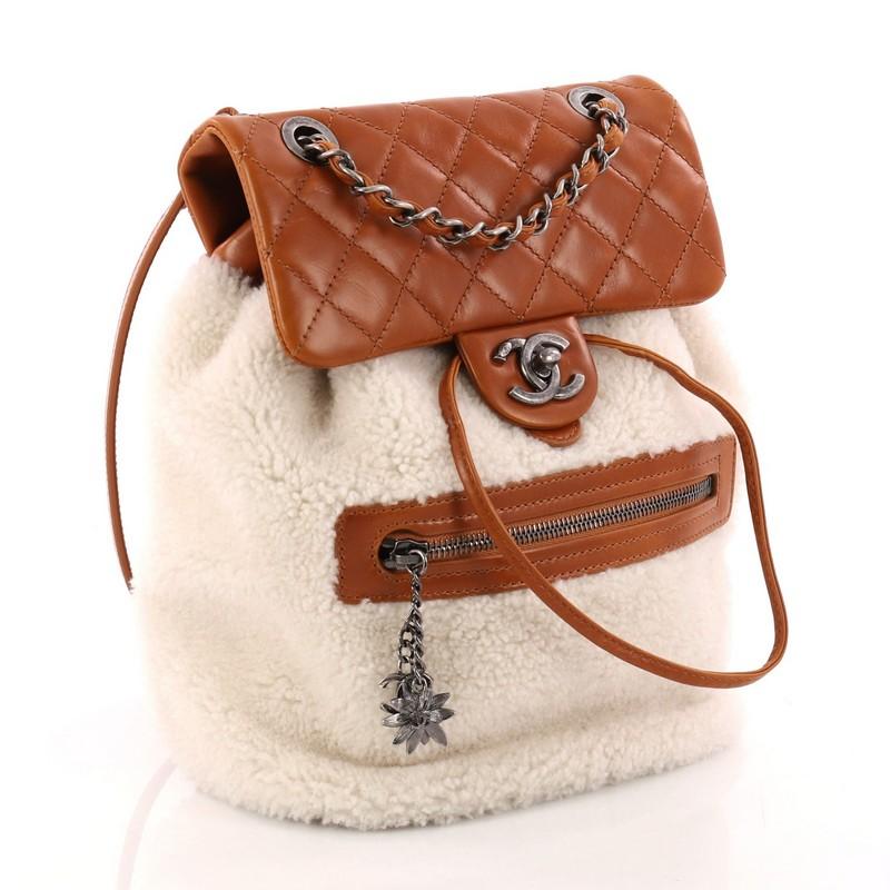 Beige Chanel Mountain Backpack Shearling With Quilted Calfskin Small