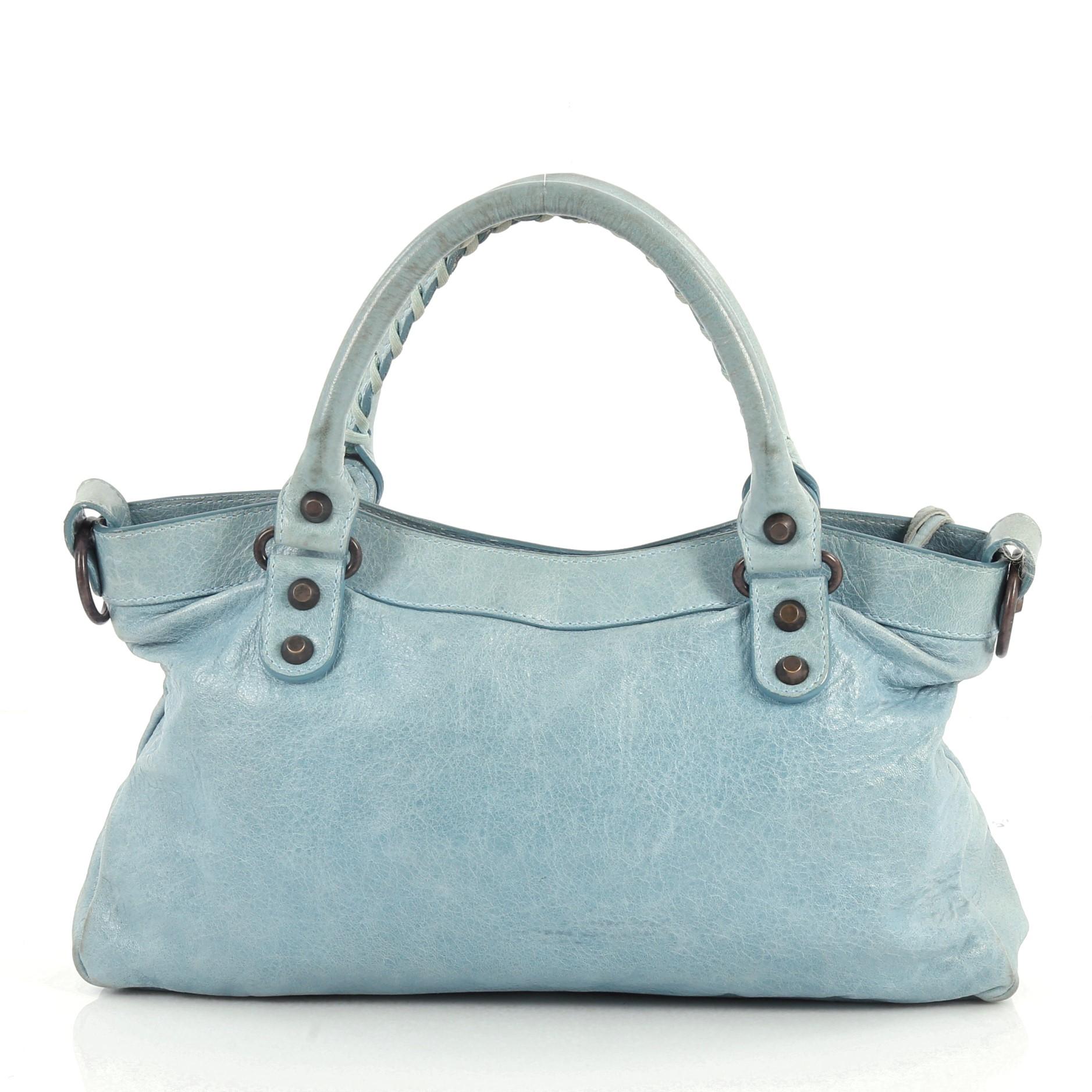 Gray Balenciaga First Classic Studs Handbag Leather
