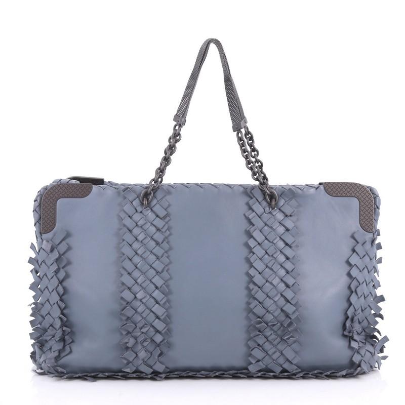 Bottega Veneta Chain Tote Leather with Fringe Intrecciato Detail Large In Good Condition In NY, NY
