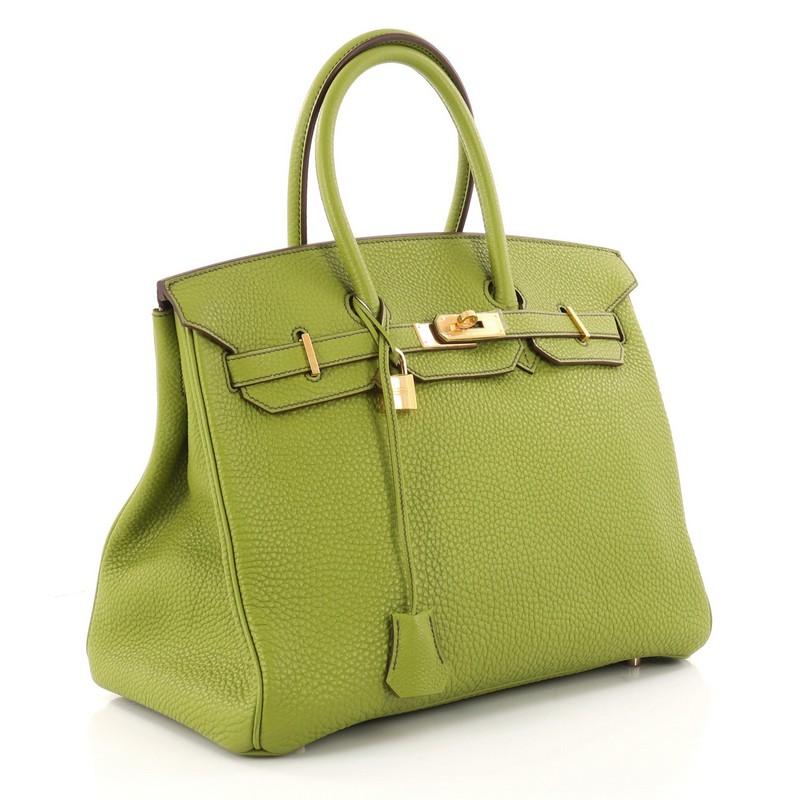 Brown Hermes Birkin Handbag Vert Anis Togo with Gold Hardware 35