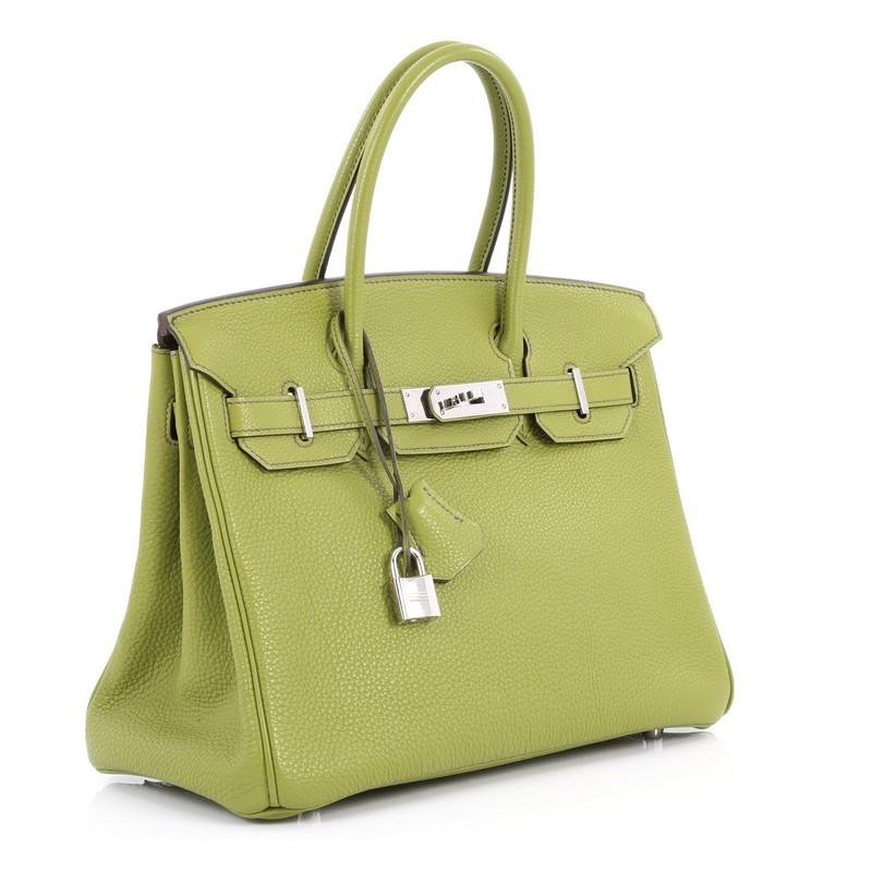 Brown Hermes Birkin Handbag Vert Anis Togo with Palladium Hardware 30