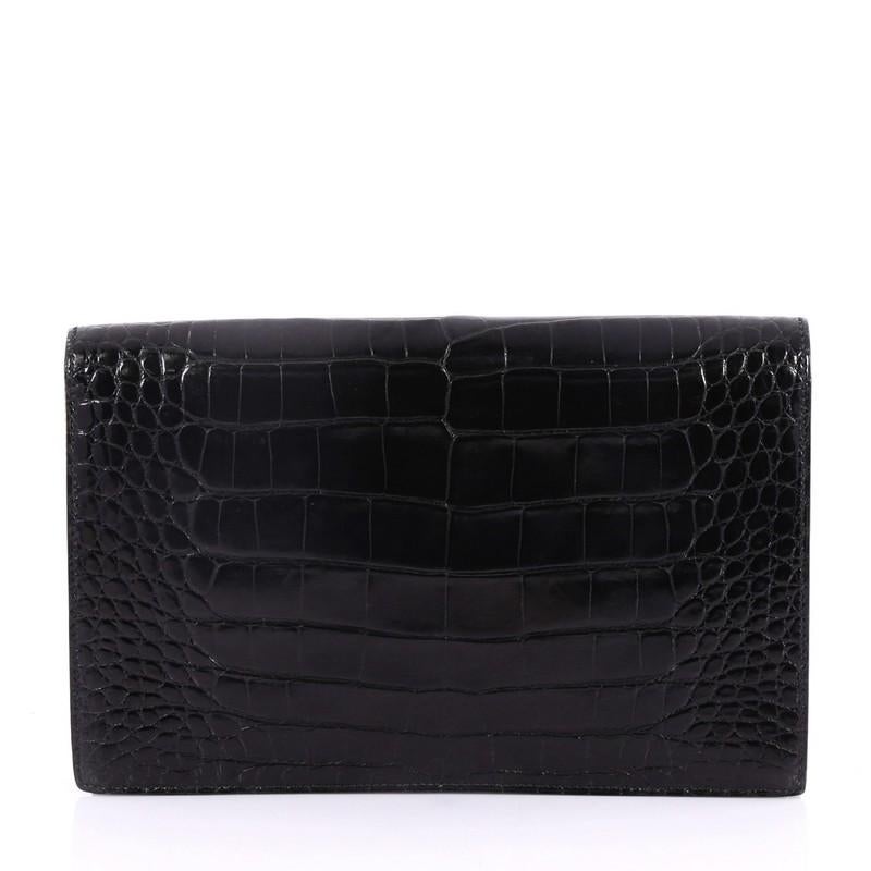 Hermes Lydie Convertible Clutch Shiny Crocodile Porosus In Good Condition In NY, NY