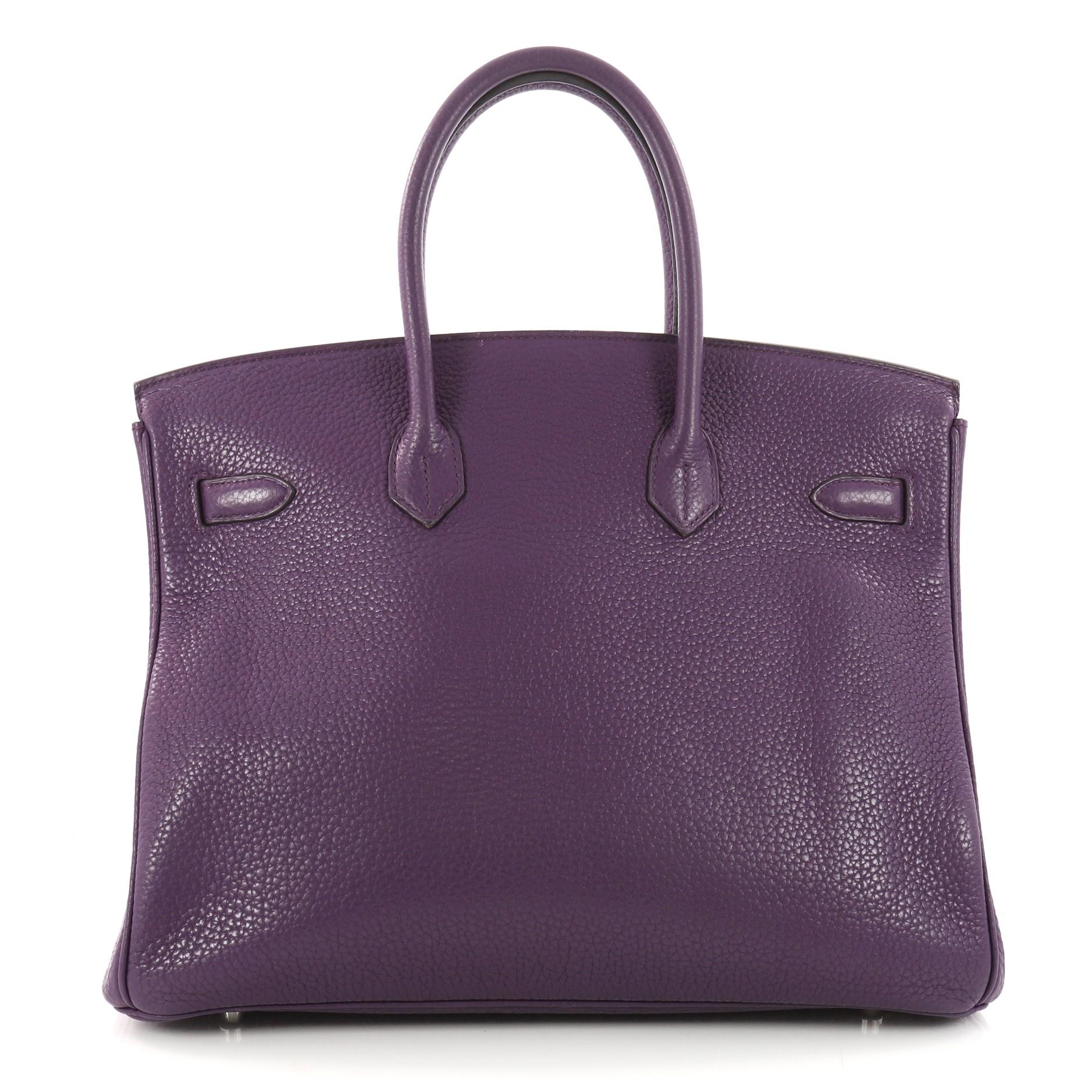 Black Hermes Birkin Handbag Ultraviolet Purple Clemence with Palladium Hardware 35 