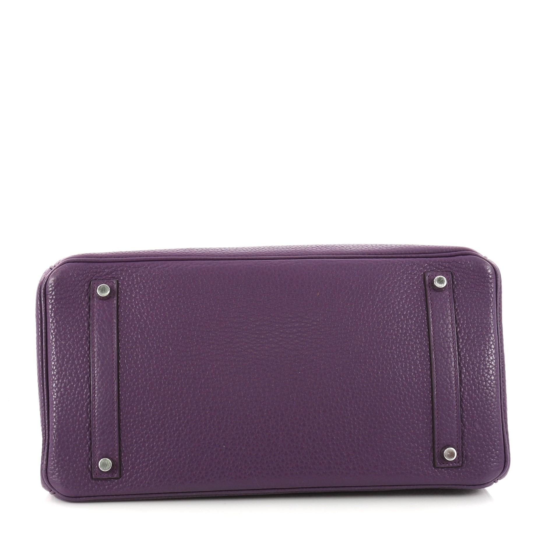 Hermes Birkin Handbag Ultraviolet Purple Clemence with Palladium Hardware 35  In Good Condition In NY, NY