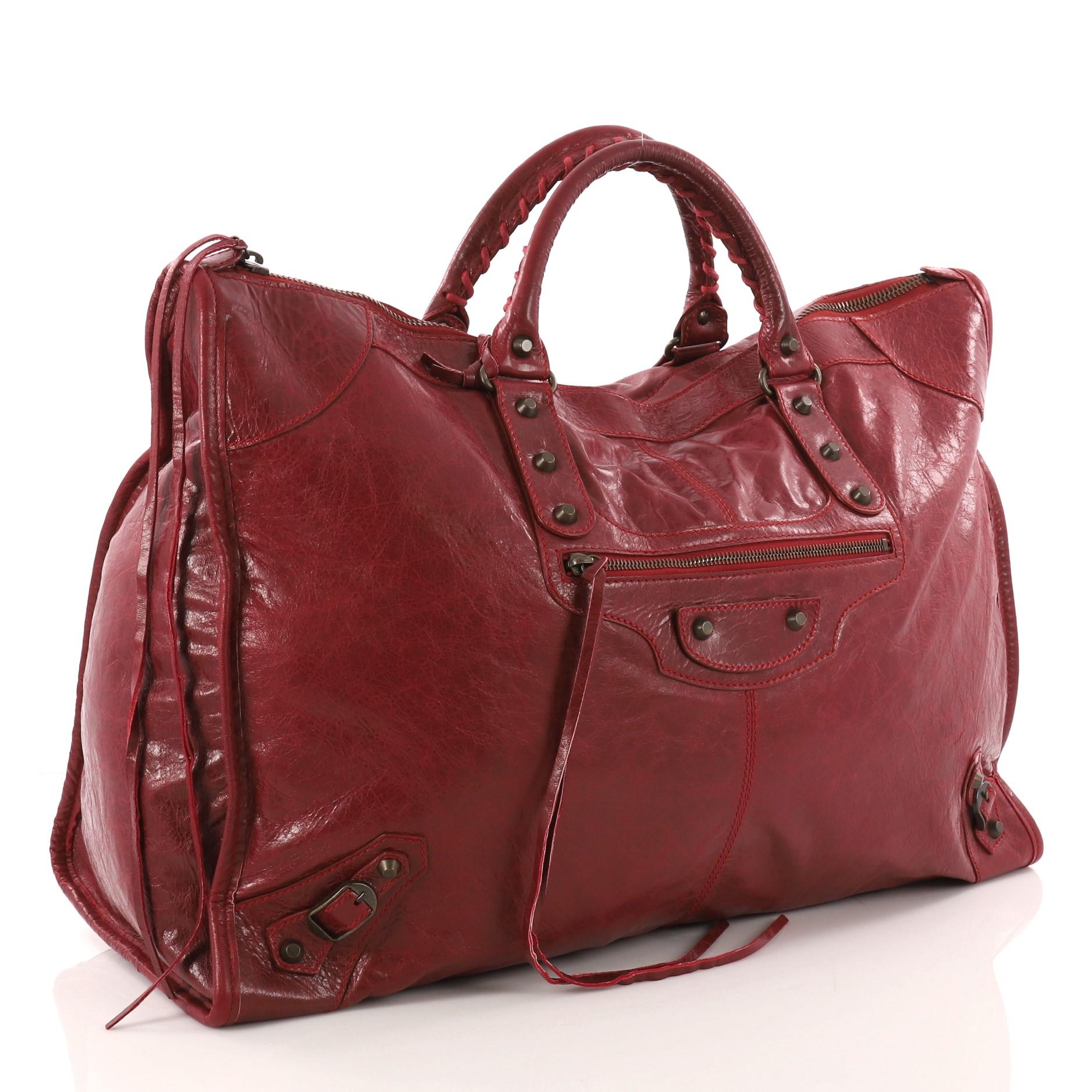 Brown Balenciaga Weekender Classic Studs Handbag Leather