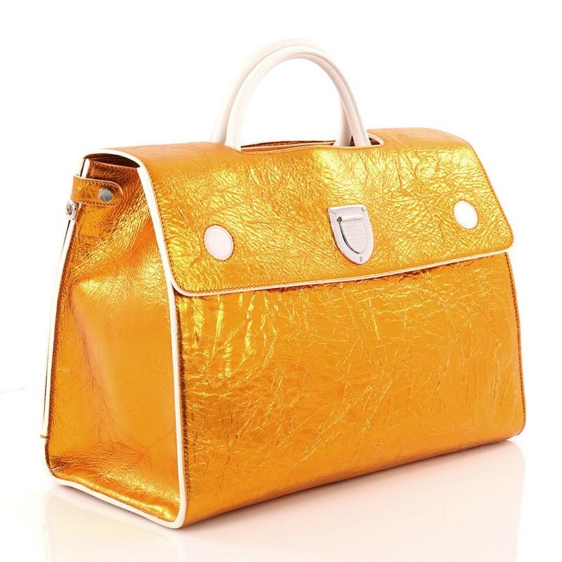 Orange Christian Dior Diorever Handbag Metallic Leather Large
