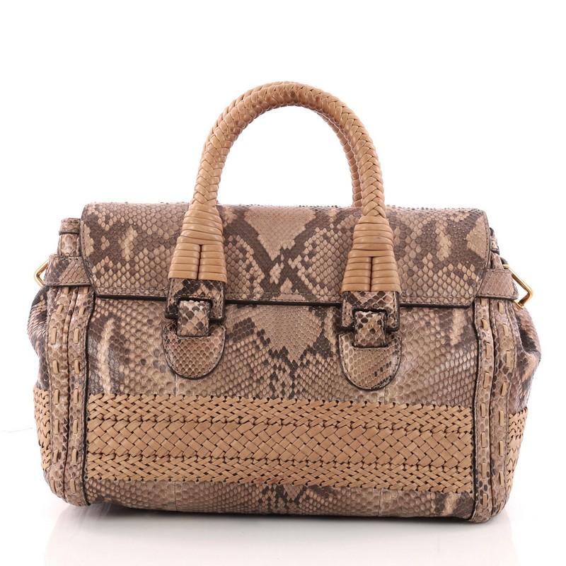 Brown Gucci Handmade Satchel Python Medium