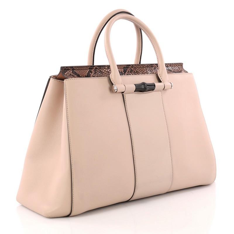 Beige Gucci Lady Bamboo Top Handle Bag Leather and Python
