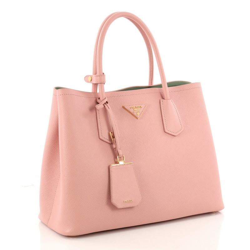 Pink Prada Cuir Double Tote Saffiano Leather Small