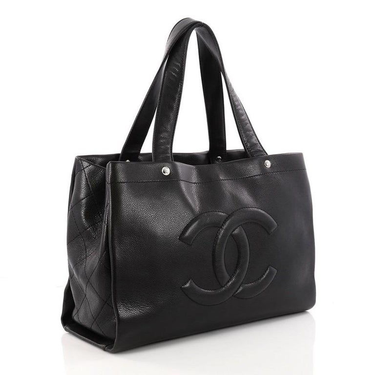 Chanel Vintage White Logo Black Canvas Tote Bag - LAR Vintage