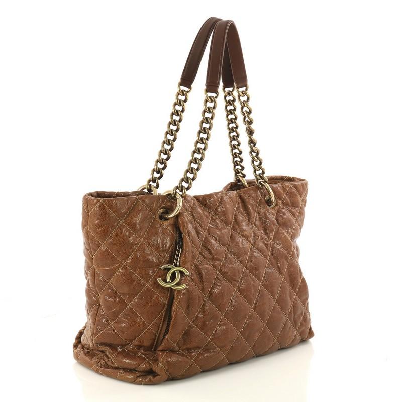 Brown Chanel Coco Pleats Tote Quilted Glazed Caviar Large