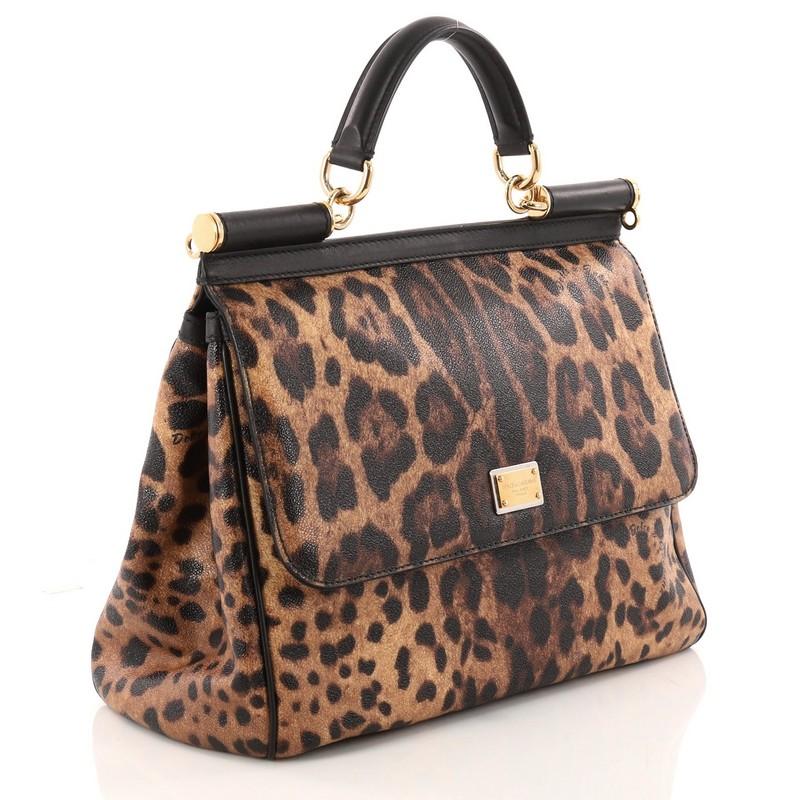 Black Dolce & Gabbana Miss Sicily Handbag Leopard Print Leather Large