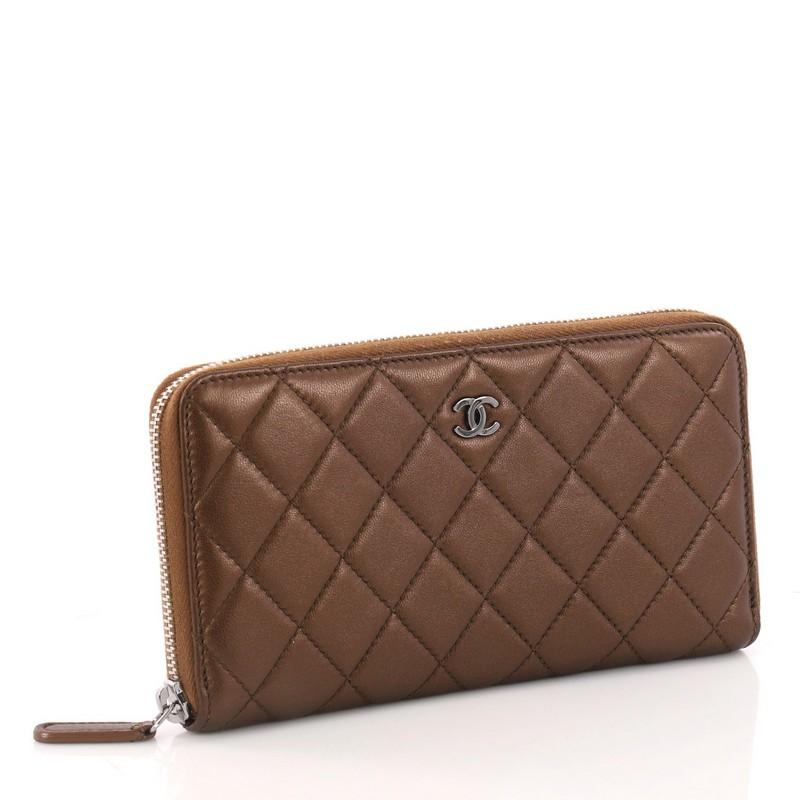 Brown Chanel Zip Around Wallet Quilted Lambskin Long