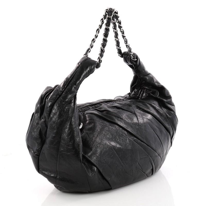 Black Chanel Twisted Hobo Glazed Calfskin Large